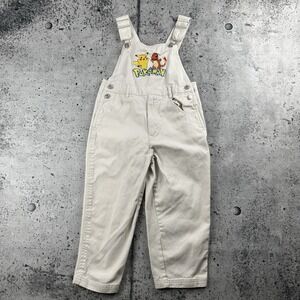 Rare Vintage 90s Pokemon Overalls Khaki Size 5 Embrodiered Nintendo